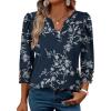 image:imageWIHOLL 34 Length Sleeve Womens Tops with Button Cuffs Dressy Casual V Neck Summer Outfits Early Fall Fashion Spring Clothes02  Navy Print