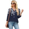 image:imageWIHOLL 34 Length Sleeve Womens Tops with Button Cuffs Dressy Casual V Neck Summer Outfits Early Fall Fashion Spring Clothes02  Navy White Floral