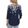 image:imageWIHOLL 34 Length Sleeve Womens Tops with Button Cuffs Dressy Casual V Neck Summer Outfits Early Fall Fashion Spring Clothes02  Navy White Floral