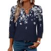 image:imageWIHOLL 34 Length Sleeve Womens Tops with Button Cuffs Dressy Casual V Neck Summer Outfits Early Fall Fashion Spring Clothes02  Navy White Floral