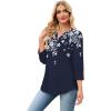 image:imageWIHOLL 34 Length Sleeve Womens Tops with Button Cuffs Dressy Casual V Neck Summer Outfits Early Fall Fashion Spring Clothes02  Navy White Floral