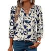 image:imageWIHOLL 34 Length Sleeve Womens Tops with Button Cuffs Dressy Casual V Neck Summer Outfits Early Fall Fashion Spring Clothes02  Navy White Print