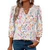 image:imageWIHOLL 34 Length Sleeve Womens Tops with Button Cuffs Dressy Casual V Neck Summer Outfits Early Fall Fashion Spring Clothes02  Orange Floral Print