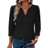 image:imageWIHOLL 34 Length Sleeve Womens Tops with Button Cuffs Dressy Casual V Neck Summer Outfits Early Fall Fashion Spring Clothes03  Black