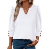 image:imageWIHOLL 34 Length Sleeve Womens Tops with Button Cuffs Dressy Casual V Neck Summer Outfits Early Fall Fashion Spring Clothes04  White