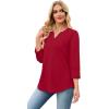 image:imageWIHOLL 34 Length Sleeve Womens Tops with Button Cuffs Dressy Casual V Neck Summer Outfits Early Fall Fashion Spring Clothes05  Red