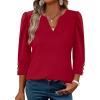 image:imageWIHOLL 34 Length Sleeve Womens Tops with Button Cuffs Dressy Casual V Neck Summer Outfits Early Fall Fashion Spring Clothes05  Red
