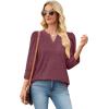 image:imageWIHOLL 34 Length Sleeve Womens Tops with Button Cuffs Dressy Casual V Neck Summer Outfits Early Fall Fashion Spring Clothes06  Wine Red