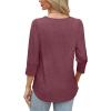 image:imageWIHOLL 34 Length Sleeve Womens Tops with Button Cuffs Dressy Casual V Neck Summer Outfits Early Fall Fashion Spring Clothes06  Wine Red
