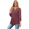 image:imageWIHOLL 34 Length Sleeve Womens Tops with Button Cuffs Dressy Casual V Neck Summer Outfits Early Fall Fashion Spring Clothes06  Wine Red