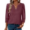 image:imageWIHOLL 34 Length Sleeve Womens Tops with Button Cuffs Dressy Casual V Neck Summer Outfits Early Fall Fashion Spring Clothes06  Wine Red
