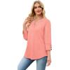 image:imageWIHOLL 34 Length Sleeve Womens Tops with Button Cuffs Dressy Casual V Neck Summer Outfits Early Fall Fashion Spring Clothes07  Coral