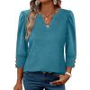 image:imageWIHOLL 34 Length Sleeve Womens Tops with Button Cuffs Dressy Casual V Neck Summer Outfits Early Fall Fashion Spring Clothes08  Turquoise
