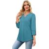 image:imageWIHOLL 34 Length Sleeve Womens Tops with Button Cuffs Dressy Casual V Neck Summer Outfits Early Fall Fashion Spring Clothes08  Turquoise