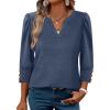 image:imageWIHOLL 34 Length Sleeve Womens Tops with Button Cuffs Dressy Casual V Neck Summer Outfits Early Fall Fashion Spring Clothes09  Blue