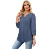 image:imageWIHOLL 34 Length Sleeve Womens Tops with Button Cuffs Dressy Casual V Neck Summer Outfits Early Fall Fashion Spring Clothes09  Blue