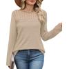 image:imageWIHOLL Blouses for Women Dressy Casual Lace Spring Long Sleeve Shirts 2026 Trendy Sweaters Waffle Knit Beach Vacation ClothesAoatmeal