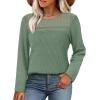 image:imageWIHOLL Blouses for Women Dressy Casual Lace Spring Long Sleeve Shirts 2026 Trendy Sweaters Waffle Knit Beach Vacation ClothesDgreen
