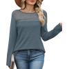 image:imageWIHOLL Blouses for Women Dressy Casual Lace Spring Long Sleeve Shirts 2026 Trendy Sweaters Waffle Knit Beach Vacation ClothesDreal Teal