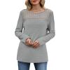 image:imageWIHOLL Blouses for Women Dressy Casual Lace Spring Long Sleeve Shirts 2026 Trendy Sweaters Waffle Knit Beach Vacation ClothesEgrey
