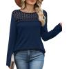 image:imageWIHOLL Blouses for Women Dressy Casual Lace Spring Long Sleeve Shirts 2026 Trendy Sweaters Waffle Knit Beach Vacation ClothesFnavy Blue