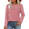 image:imageWIHOLL Blouses for Women Dressy Casual Lace Spring Long Sleeve Shirts 2026 Trendy Sweaters Waffle Knit Beach Vacation ClothesHpink
