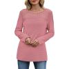 image:imageWIHOLL Blouses for Women Dressy Casual Lace Spring Long Sleeve Shirts 2026 Trendy Sweaters Waffle Knit Beach Vacation ClothesHpink