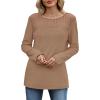 image:imageWIHOLL Blouses for Women Dressy Casual Lace Spring Long Sleeve Shirts 2026 Trendy Sweaters Waffle Knit Beach Vacation ClothesJkhaki