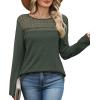 image:imageWIHOLL Blouses for Women Dressy Casual Lace Spring Long Sleeve Shirts 2026 Trendy Sweaters Waffle Knit Beach Vacation ClothesJmoss Green