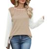 image:imageWIHOLL Blouses for Women Dressy Casual Lace Spring Long Sleeve Shirts 2026 Trendy Sweaters Waffle Knit Beach Vacation ClothesLbeige White