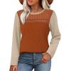 image:imageWIHOLL Blouses for Women Dressy Casual Lace Spring Long Sleeve Shirts 2026 Trendy Sweaters Waffle Knit Beach Vacation ClothesLcaramel Beige