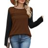 image:imageWIHOLL Blouses for Women Dressy Casual Lace Spring Long Sleeve Shirts 2026 Trendy Sweaters Waffle Knit Beach Vacation ClothesLcoffee Black