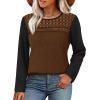 image:imageWIHOLL Blouses for Women Dressy Casual Lace Spring Long Sleeve Shirts 2026 Trendy Sweaters Waffle Knit Beach Vacation ClothesLcoffee Black