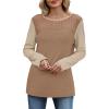 image:imageWIHOLL Blouses for Women Dressy Casual Lace Spring Long Sleeve Shirts 2026 Trendy Sweaters Waffle Knit Beach Vacation ClothesLkhaki Beige