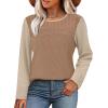 image:imageWIHOLL Blouses for Women Dressy Casual Lace Spring Long Sleeve Shirts 2026 Trendy Sweaters Waffle Knit Beach Vacation ClothesLkhaki Beige