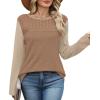 image:imageWIHOLL Blouses for Women Dressy Casual Lace Spring Long Sleeve Shirts 2026 Trendy Sweaters Waffle Knit Beach Vacation ClothesLkhaki Beige