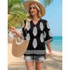 image:imageWIHOLL Boho Tops for Women Summer Spring 34 Sleeve Dressy Fashion V Neck Casual 2026 Business Beach Plus Size Resort BlousesAmulti Black