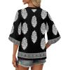 image:imageWIHOLL Boho Tops for Women Summer Spring 34 Sleeve Dressy Fashion V Neck Casual 2026 Business Beach Plus Size Resort BlousesAmulti Black