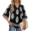 image:imageWIHOLL Boho Tops for Women Summer Spring 34 Sleeve Dressy Fashion V Neck Casual 2026 Business Beach Plus Size Resort BlousesAmulti Black