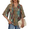 image:imageWIHOLL Boho Tops for Women Summer Spring 34 Sleeve Dressy Fashion V Neck Casual 2026 Business Beach Plus Size Resort BlousesBohemia