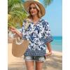 image:imageWIHOLL Boho Tops for Women Summer Spring 34 Sleeve Dressy Fashion V Neck Casual 2026 Business Beach Plus Size Resort BlousesEthnic Floral