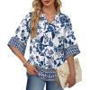 image:imageWIHOLL Boho Tops for Women Summer Spring 34 Sleeve Dressy Fashion V Neck Casual 2026 Business Beach Plus Size Resort BlousesEthnic Floral