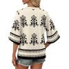 image:imageWIHOLL Boho Tops for Women Summer Spring 34 Sleeve Dressy Fashion V Neck Casual 2026 Business Beach Plus Size Resort BlousesFloral Apricot Black