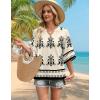 image:imageWIHOLL Boho Tops for Women Summer Spring 34 Sleeve Dressy Fashion V Neck Casual 2026 Business Beach Plus Size Resort BlousesFloral Apricot Black