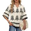 image:imageWIHOLL Boho Tops for Women Summer Spring 34 Sleeve Dressy Fashion V Neck Casual 2026 Business Beach Plus Size Resort BlousesFloral Apricot Black