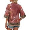 image:imageWIHOLL Boho Tops for Women Summer Spring 34 Sleeve Dressy Fashion V Neck Casual 2026 Business Beach Plus Size Resort BlousesFlower Red