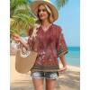 image:imageWIHOLL Boho Tops for Women Summer Spring 34 Sleeve Dressy Fashion V Neck Casual 2026 Business Beach Plus Size Resort BlousesFlower Red