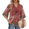 image:imageWIHOLL Boho Tops for Women Summer Spring 34 Sleeve Dressy Fashion V Neck Casual 2026 Business Beach Plus Size Resort BlousesFlower Red