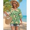 image:imageWIHOLL Boho Tops for Women Summer Spring 34 Sleeve Dressy Fashion V Neck Casual 2026 Business Beach Plus Size Resort BlousesGreen Yellow Flower
