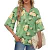 image:imageWIHOLL Boho Tops for Women Summer Spring 34 Sleeve Dressy Fashion V Neck Casual 2026 Business Beach Plus Size Resort BlousesGreen Yellow Flower